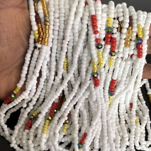 Goddess waist beads tie on - White & gold waist beads