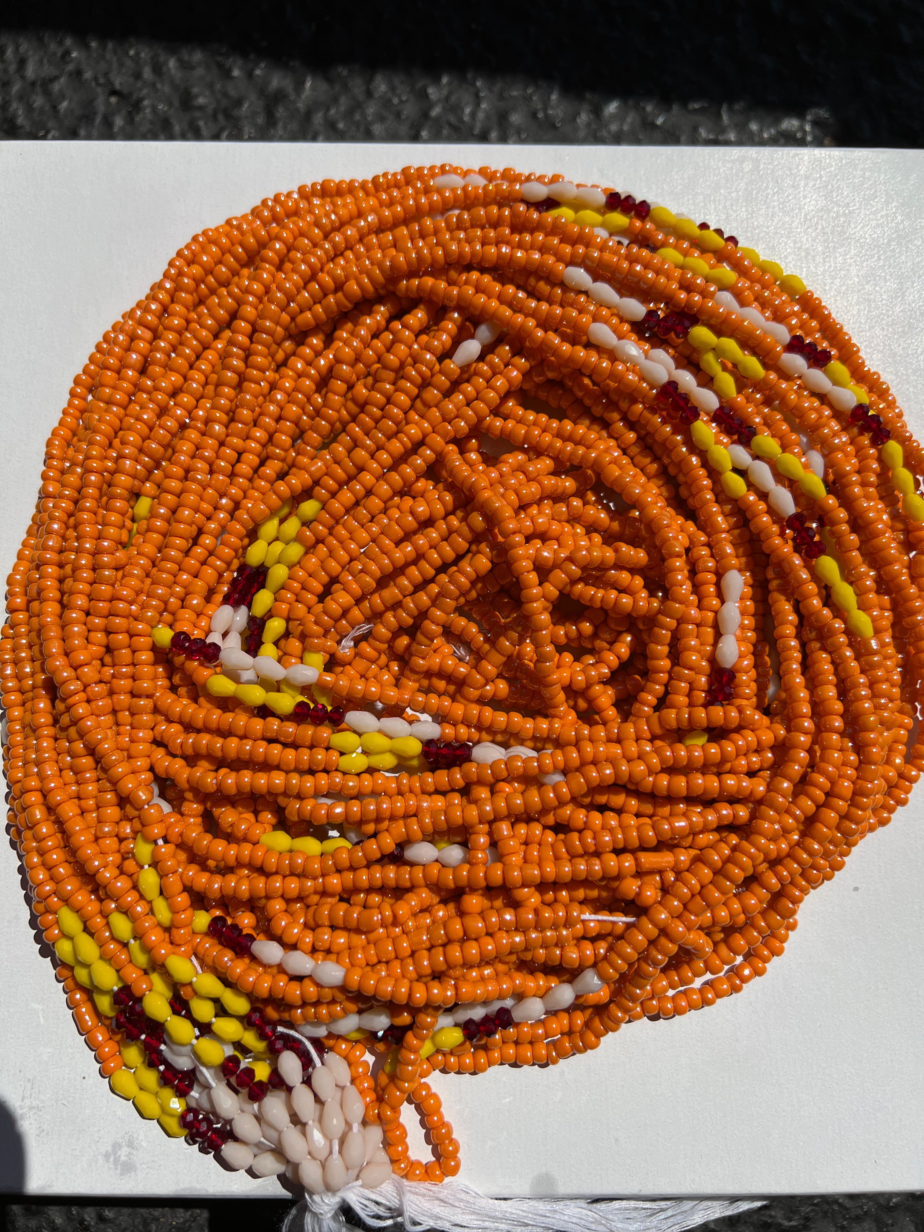 Georgia Peach waist beads with crystals - Tie on  waist beads - 47 inches