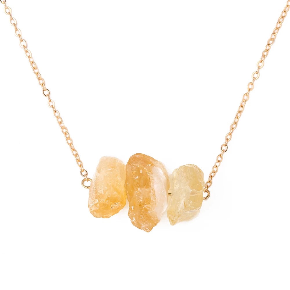 Raw crystal gold necklace | Amethyst nugget | Citrine necklace| Rose quartz necklace