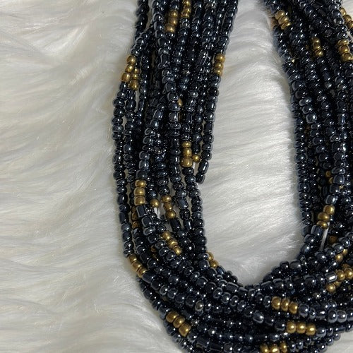 Exotic Black and Gold African waist beads - Plus size waist beads 53 inches