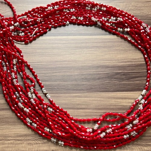 Red & Clear crystal waist beads - African waist beads