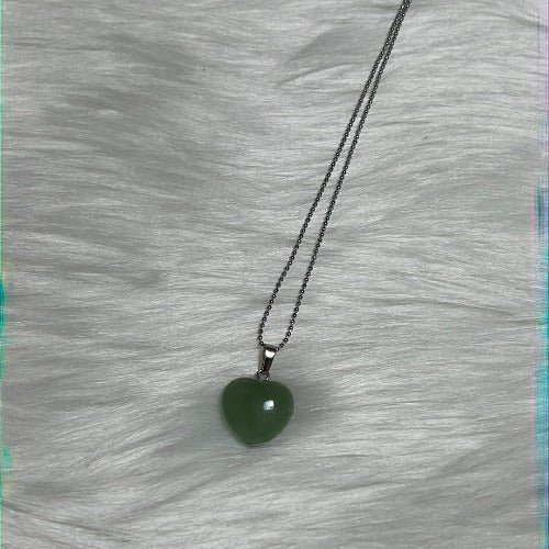 Aventurine crystal heart necklace with silver chain