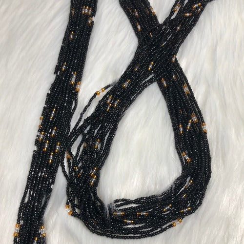 Exotic Black and Gold African waist beads - Plus size waist beads 53 inches