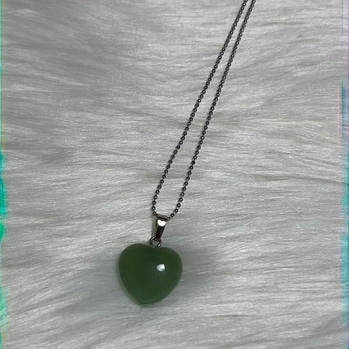 Aventurine crystal heart necklace with silver chain