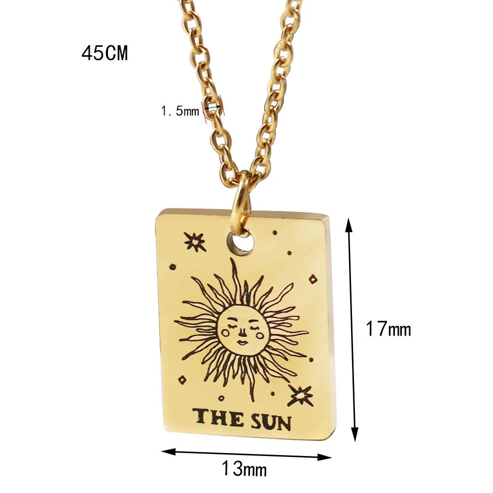 The sun Tarot card necklace - Unisex square Tarot card pendant