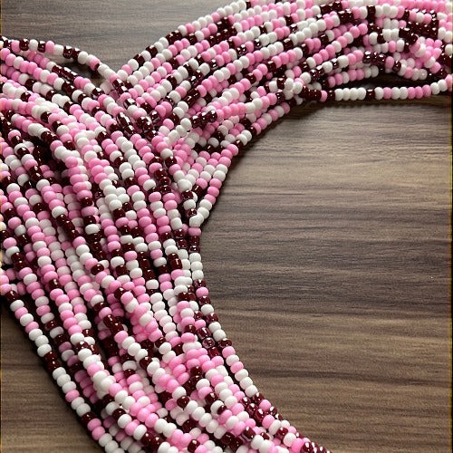 African waist beads for fertility - Pink - White & Burgundy belly chain