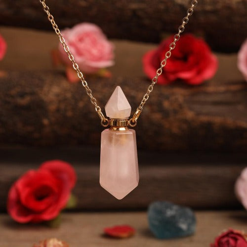 Crystal perfume bottle necklace - Essential oil diffuser pendant