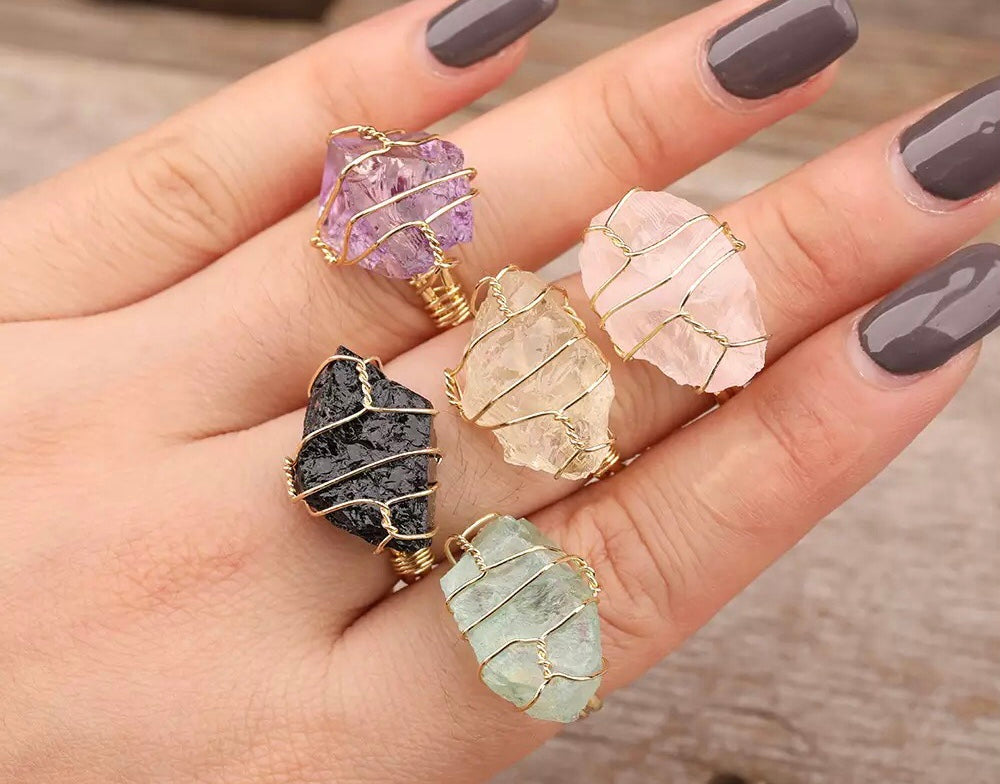 Fashion Wire Wrapped Crystal Rings Healing Stone Natural Women Ring  Adjustable Open Bullet Shape Amethysts Pink Quartz Tiger Eye Lapis Finger  Amethyst Jewelry From Mkny, $2.24 | DHgate.Com