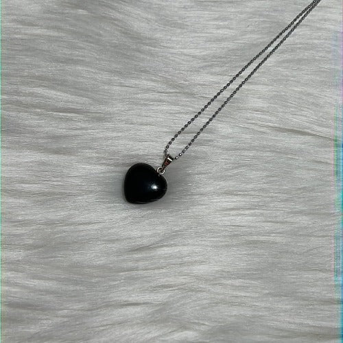 Black Agate heart necklace - Spiritual grounding