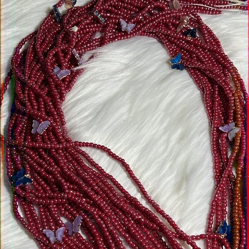 Red Waist beads with purple & blue butterfly charms