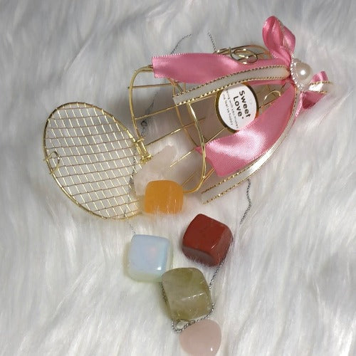 Crystal box gift set with Rose quartz heart necklace