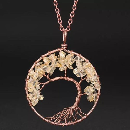 Tree of life healing stone pendant- Citrine -Rose quartz -Carnelian