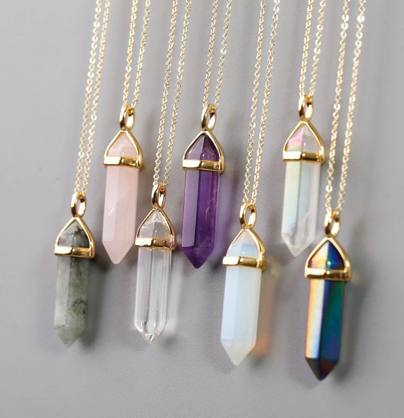 Brass Gold Plated Amethyst Drop Faceted Purple Color Gemstone Pendant  Necklaces- A1N-90123