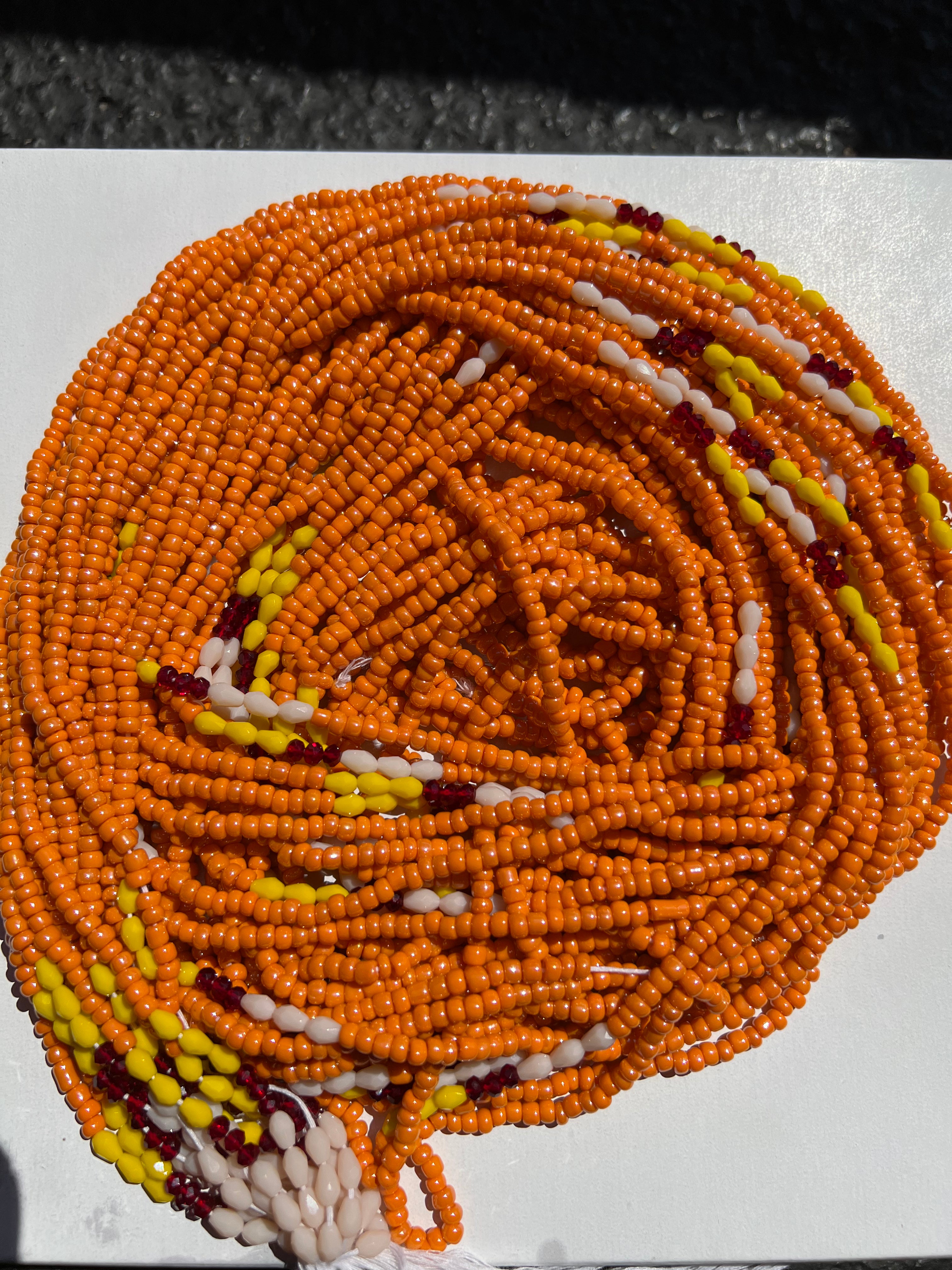 Georgia Peach waist beads with crystals - Tie on  waist beads - 47 inches