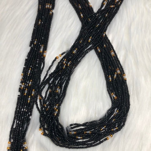 Exotic Black and Gold African waist beads - Plus size waist beads 53 inches