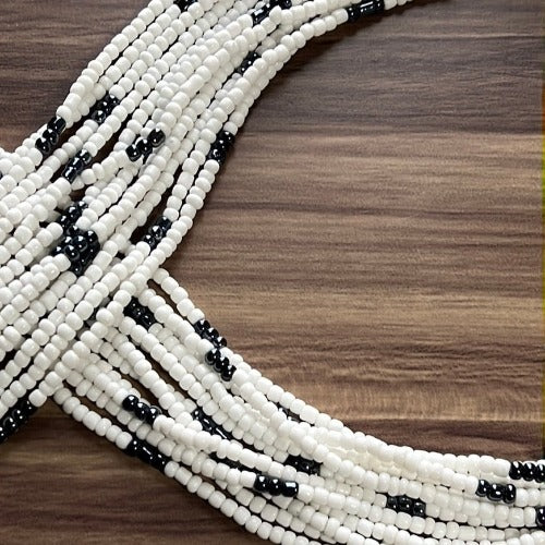 White & Shiny Black Waist Beads - Plus Size Waist Beads