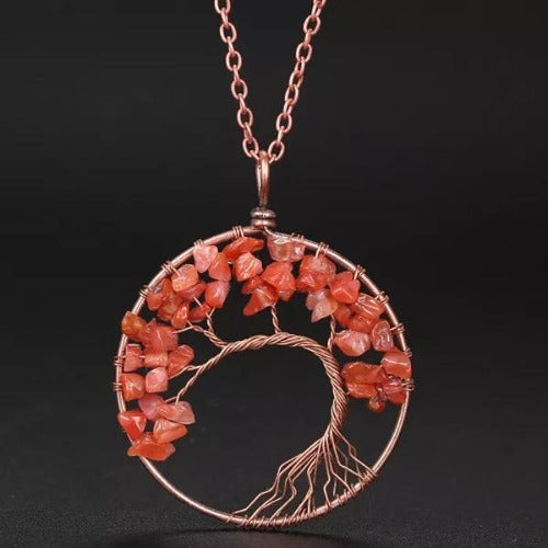 Tree of life healing stone pendant- Citrine -Rose quartz -Carnelian