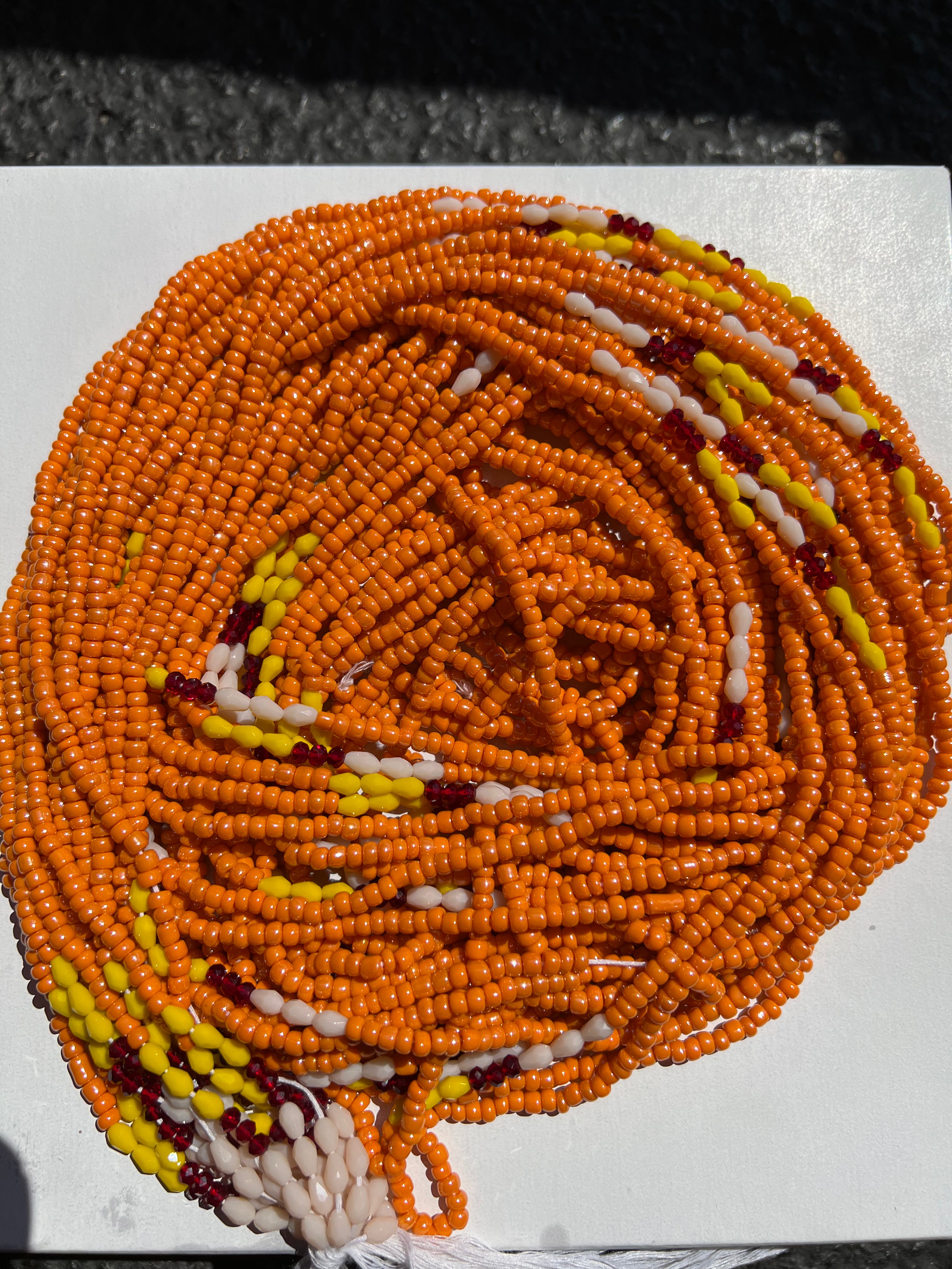 Georgia Peach waist beads with crystals - Tie on  waist beads - 47 inches