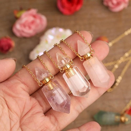 Crystal perfume bottle necklace - Essential oil diffuser pendant