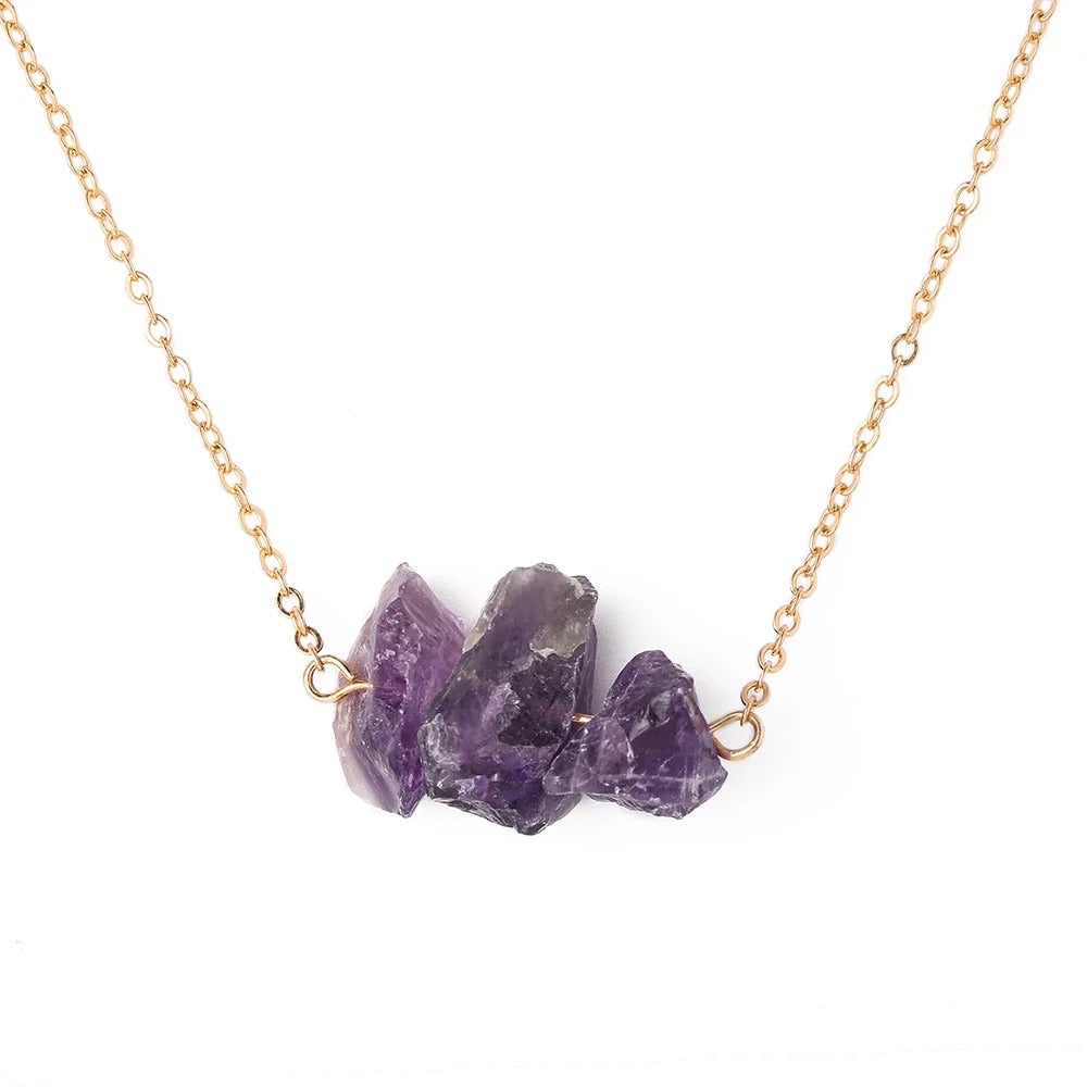 Raw crystal gold necklace | Amethyst nugget | Citrine necklace| Rose quartz necklace