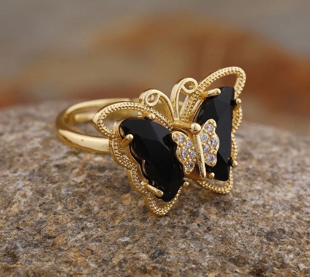 Crystal glass butterfly ring- Fidget spinner ring