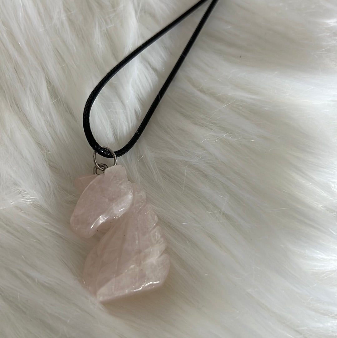 rose quartz unicorn crystal pendant