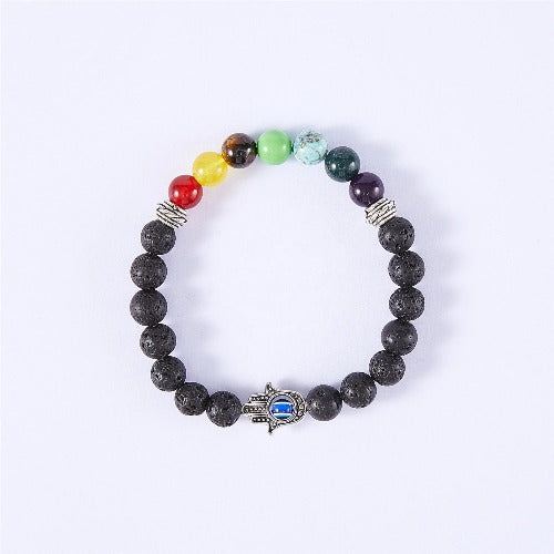 7 Chakra healing bracelet with Lava rock stones - Hamsa hand