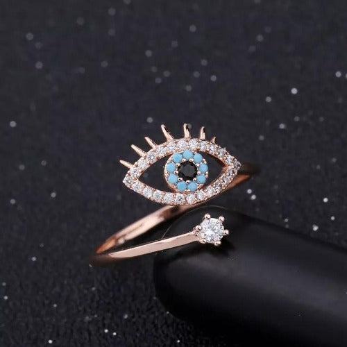 Buy 14K Rose Gold Evil Eye Ring Sapphire Center Minimalist Band Protective  Amulet Jewelry Online in India - Etsy