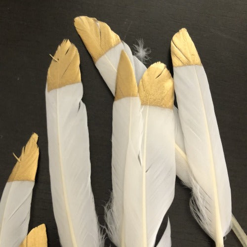 White & Gold Smudge feather