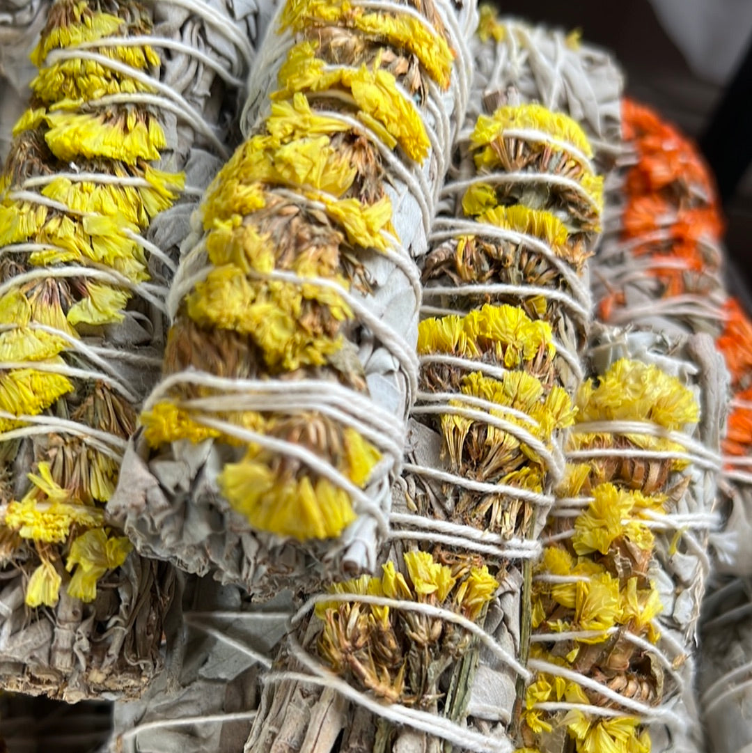 Floral sage smudge sticks - Yellow Sinuata flower sage