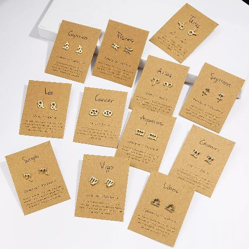 Gold Zodiac sign earrings- Astrology sign minimalist stud earrings